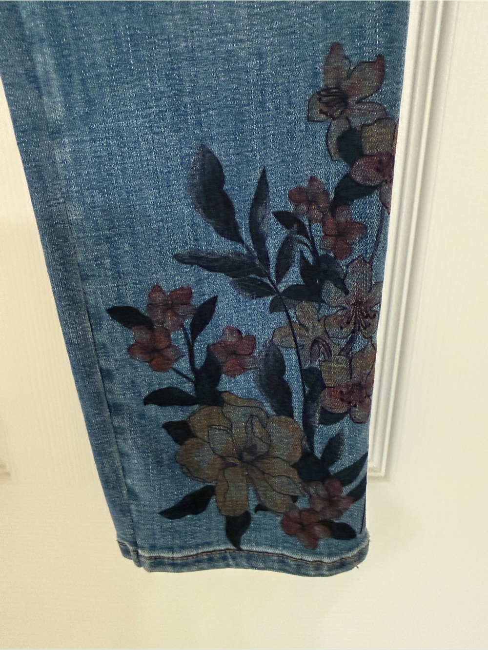 Chico's Denim Straight-Leg Jeans with Floral Hem - Picture 3 of 7